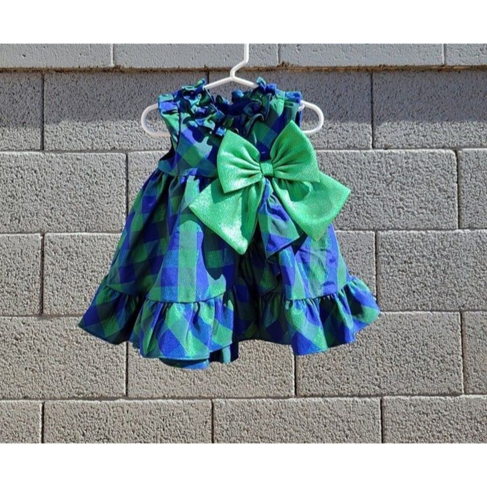 bonnie baby dress Sz 12 months emerald green and royal blue checks bright colors